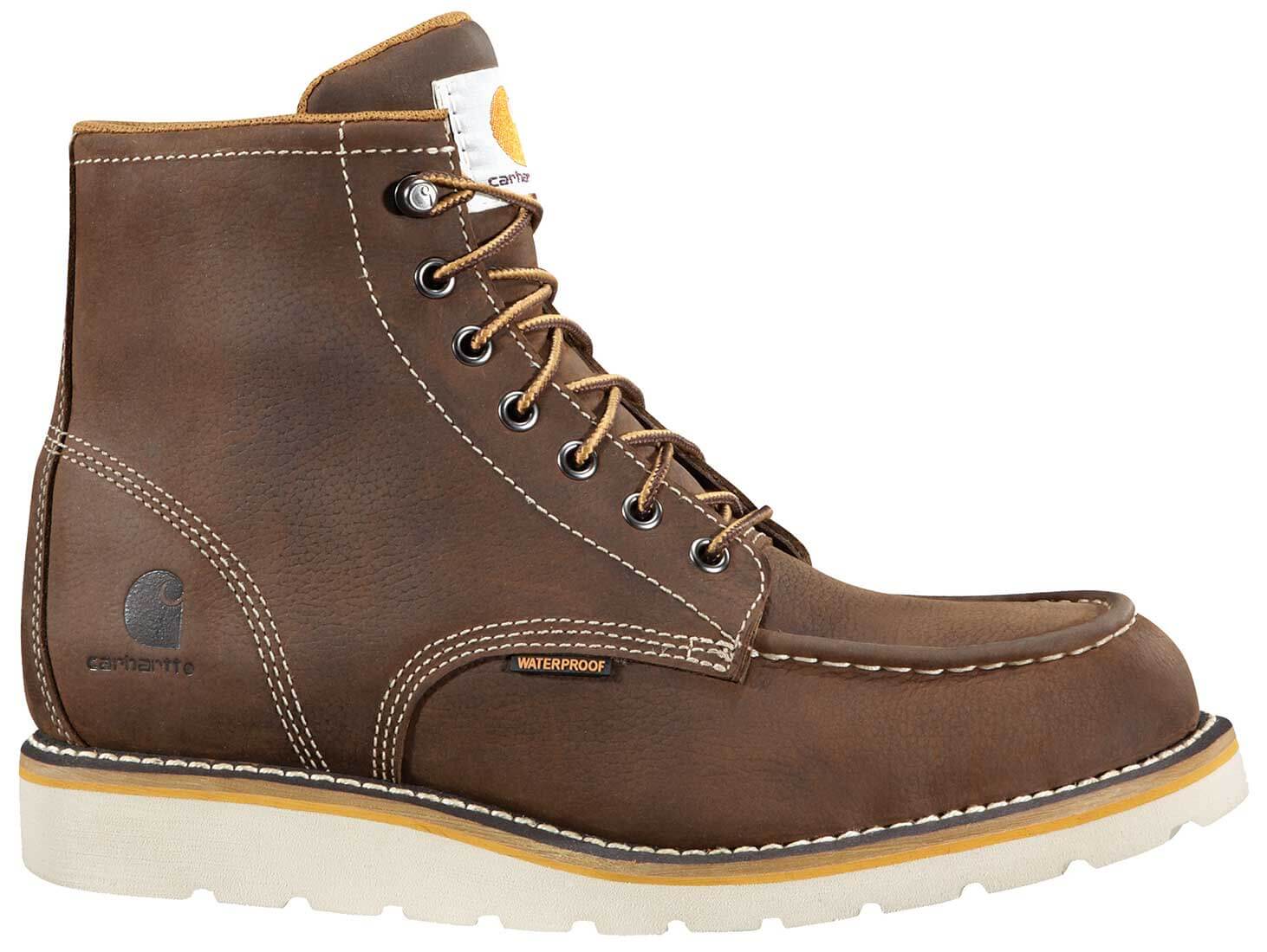 Carhartt - CMW6095 - Men's Brown Leather Waterproof Moc-Toe Wedge Soft Toe 6 Lace-up Work Boot