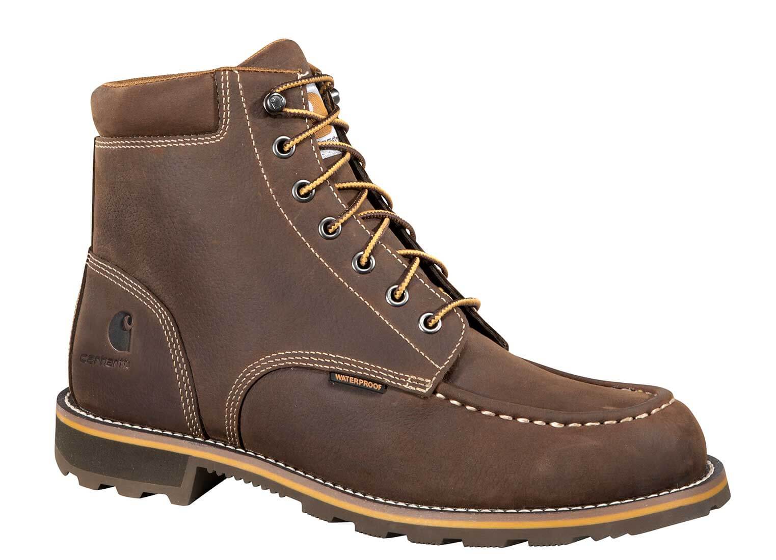 Carhartt - CMW6197 - Traditional Men's Brown Leather Moc Toe Lug Bottom Waterproof Soft Toe 6 Lace-up Work Boot