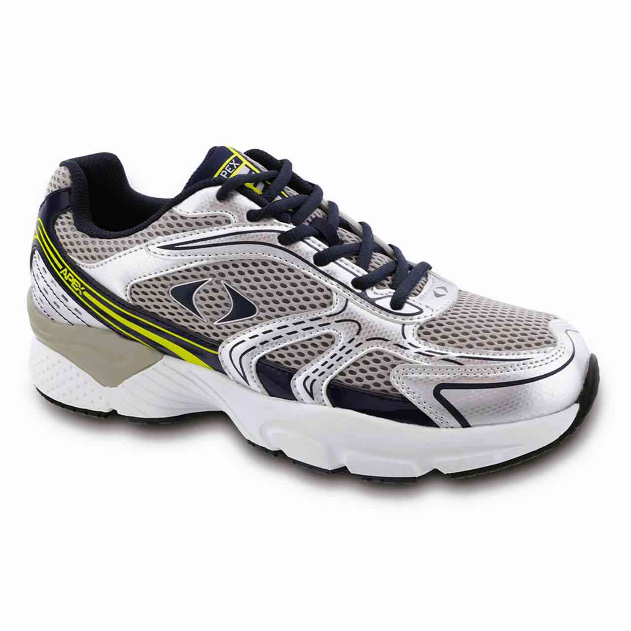 Apex Shoes X523M Boss Runner Mens Comfort Therapeutic Diabetic Athletic Shoe: Silver/Gray