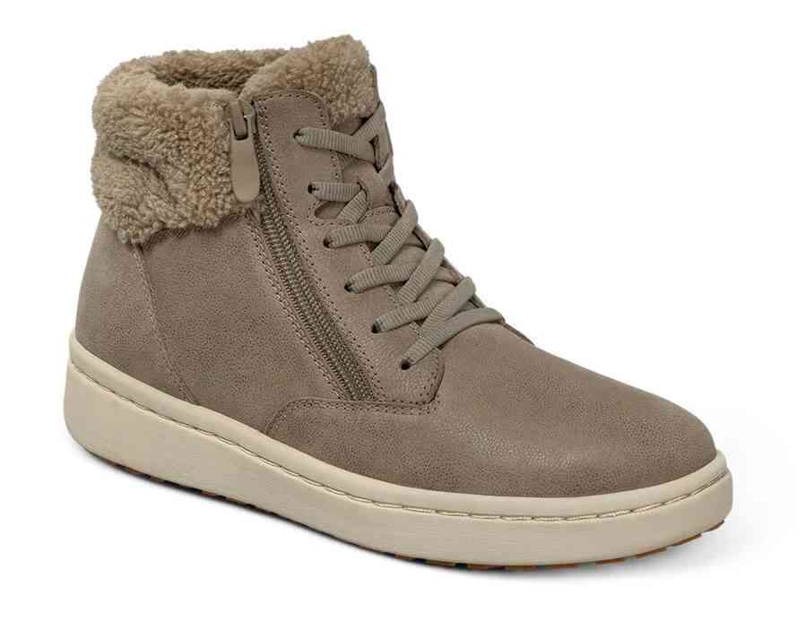 Orthofeet Shoes Elin 92001 Womens Hands Free Step In Casual 4" Boot Shoe: Taupe