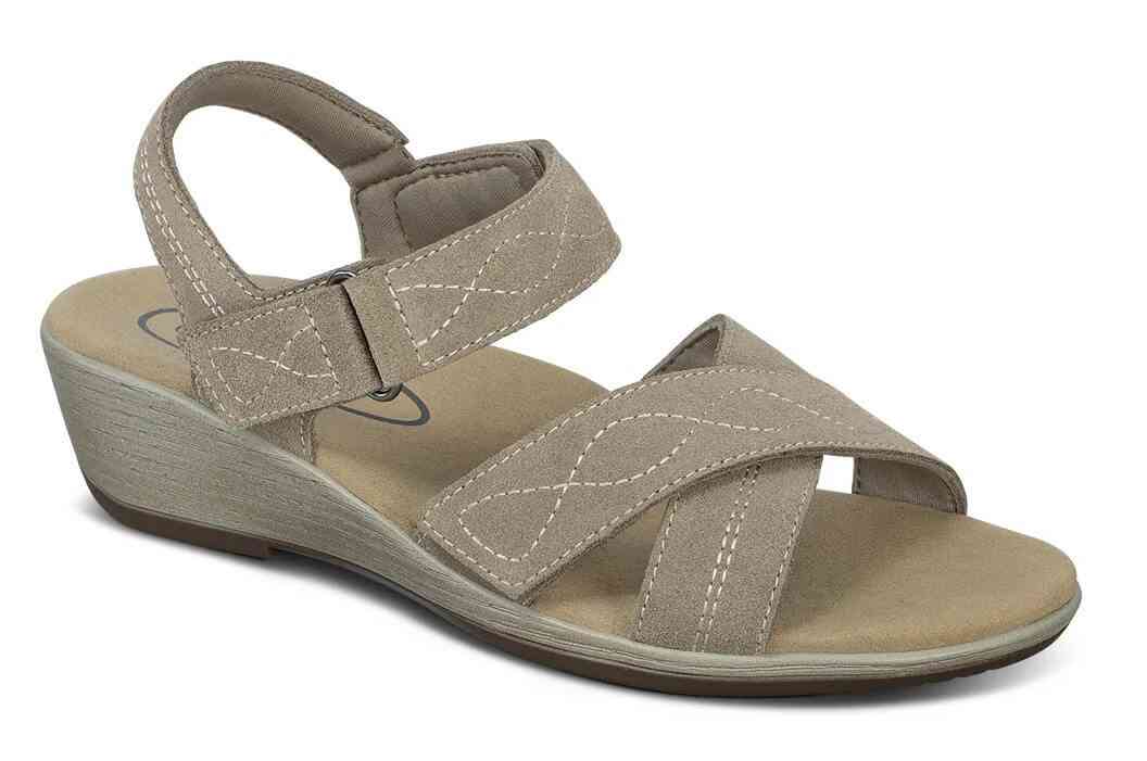 Orthofeet Shoes Holly 62031 Womens Wedge Comfort Sandal: Taupe
