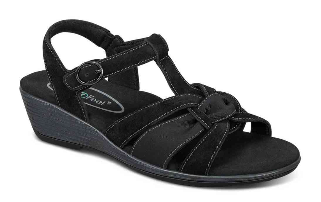 Orthofeet Shoes Hope 62037 Womens Wedge Comfort Sandal: Black
