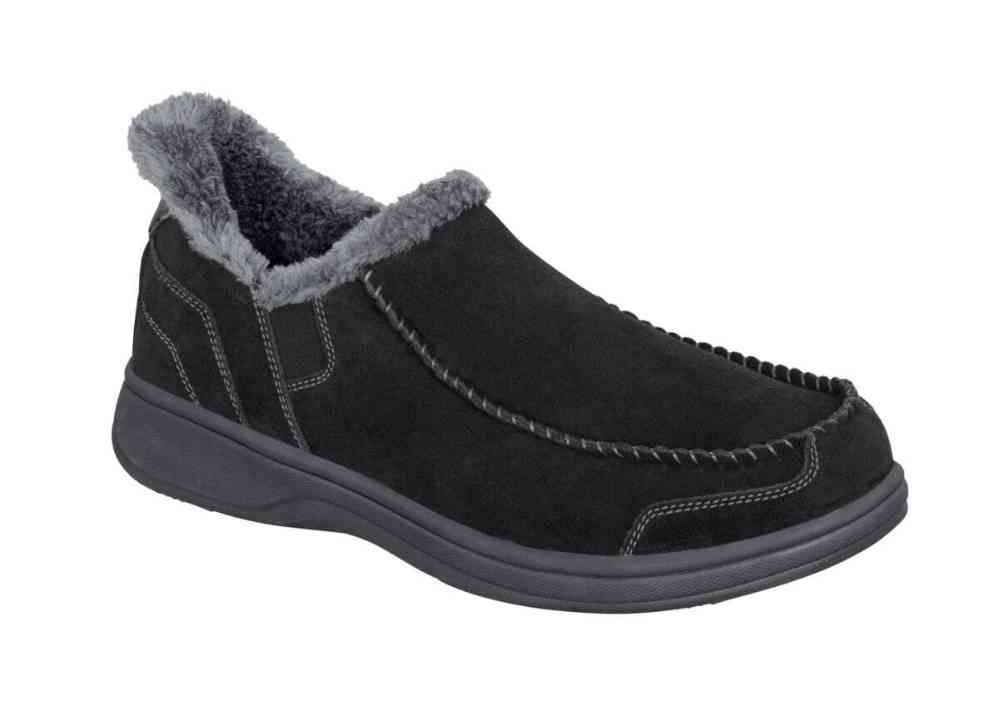 Orthofeet Men\'s Black Slip-On Wool-Lined Loafers Amazon.com | Orthofeet Men main image 2