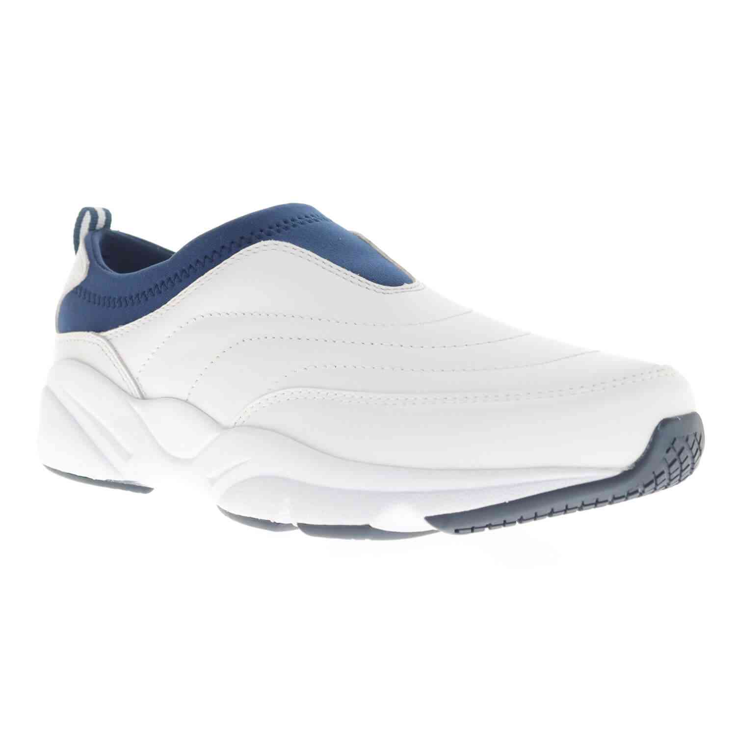 Propet MAS004L Mens Slip On Casual & Athletic Shoe: White/Navy